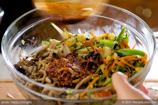 Pour the dressing over.