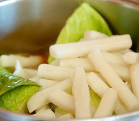 Korean Spicy Rice Cake, Cabbage and Leek Stew