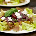 Glazed Roasted Beets, Basil and Goat Cheese Salad