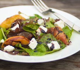 Grilled Peaches with Baby Greens, Goat Cheese and Balsamic Glaze