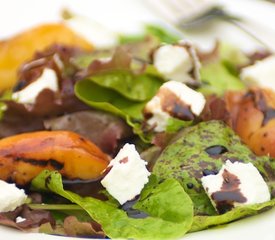 Grilled Peaches with Baby Greens, Goat Cheese and Balsamic Glaze