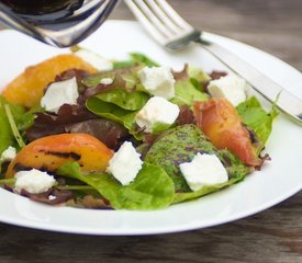 Grilled Peaches with Baby Greens, Goat Cheese and Balsamic Glaze