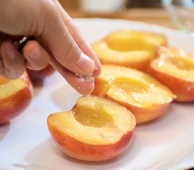 Grilled Peaches with Baby Greens, Goat Cheese and Balsamic Glaze