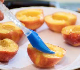 Grilled Peaches with Baby Greens, Goat Cheese and Balsamic Glaze