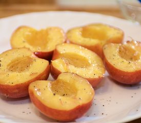 Grilled Peaches with Baby Greens, Goat Cheese and Balsamic Glaze