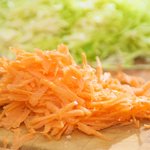 If using a food processor, switch to the grating dish and grate the carrot or by hand cut it into very thin strips.