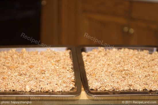 Spread mixture evenly between two baking sheets.