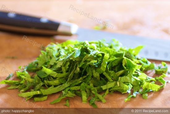 Here we have the beautiful thinly sliced fresh mint leaves.