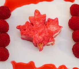 Canada Day Maple Leaf Cake with Raspberry Coulis