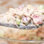 Creamy, crunchy and delicious macaroni salad is ready to serve! 