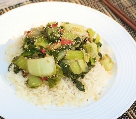 Sichuan Stir-Fried Bok Choy with Red Chilis 