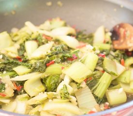 Sichuan Stir-Fried Bok Choy with Red Chilis 