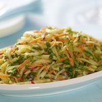 And now time to place the slaw onto a serving plate.