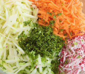 Kohlrabi, Carrot and Radish Slaw with Toasted Cumin Vinaigrette