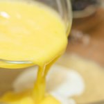 Pour the well-beaten eggs.