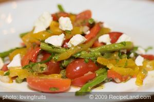 Green Bean, Roasted Pepper, and Cherry Tomato Salad with Goat Cheese