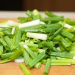 Chop the scallions into 1 1/2-inch long both white and green parts.