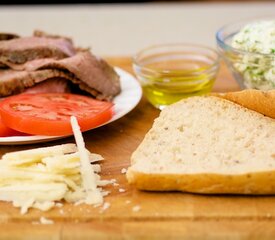 Open-face Flank Steak Sandwiches with Herbed Goat Cheese and Tomatoes