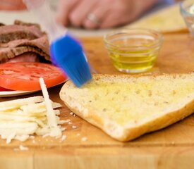 Open-face Flank Steak Sandwiches with Herbed Goat Cheese and Tomatoes