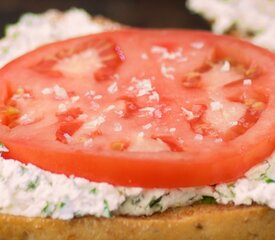 Open-face Flank Steak Sandwiches with Herbed Goat Cheese and Tomatoes