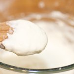 With a wooden spoon, stir in the flour until all of the ingredients are mixed.