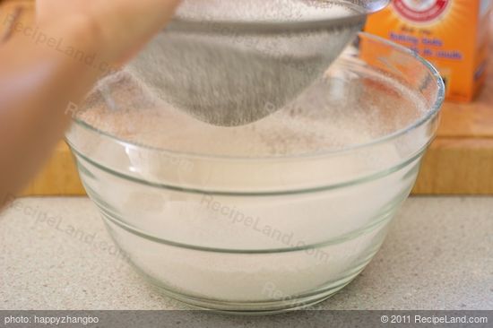 Sift the flour, baking powder, and baking soda together.