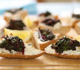 Sauteed Beet Greens and Herbed Goat Cheese Crostini 