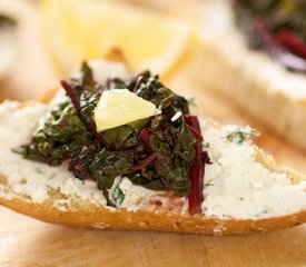 Sauteed Beet Greens and Herbed Goat Cheese Crostini 