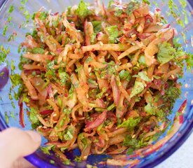 Korean Seasoned Vegetables and Noodles with Spicy Sauce