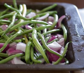 Balsamic Roasted Green Beans, Red Onion and Toasted Walnuts