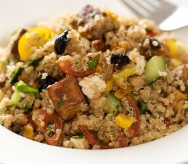 Quinoa, Toasted Corn and Cherry Tomato Salad with Toasted Walnuts and Feta