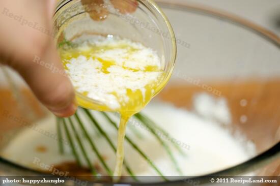 Add the melted butter and vegetable oil.