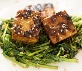 Stir-fry Tatsoi, Crusty Tofu with Asian Sweet-Sour Sauce