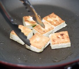 Stir-fry Tatsoi, Crusty Tofu with Asian Sweet-Sour Sauce