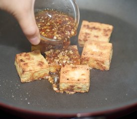 Stir-fry Tatsoi, Crusty Tofu with Asian Sweet-Sour Sauce