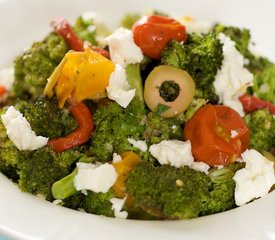 Roasted Broccoli and Cherry Tomatoes with Feta, Roasted Pepper and Olives