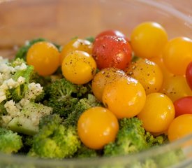 Roasted Broccoli and Cherry Tomatoes with Feta, Roasted Pepper and Olives