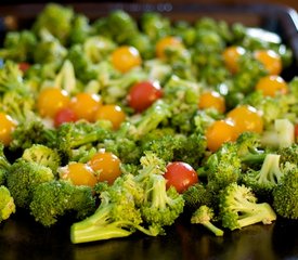 Roasted Broccoli and Cherry Tomatoes with Feta, Roasted Pepper and Olives