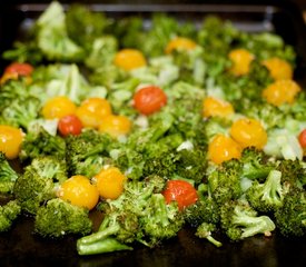 Roasted Broccoli and Cherry Tomatoes with Feta, Roasted Pepper and Olives