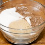 In a small bowl, add 1/3 cup of cocoa powder, brown sugar, and 1/3 cup sugar, 