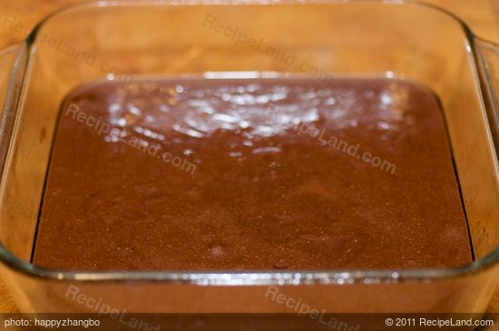 Pour batter evenly into 8-or 9-inch square baking pan coated with cooking spray or greased with butter. 