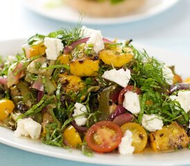 Grilled Summer Vegetable Salad with Cherry Tomatoes and Feta Cheese