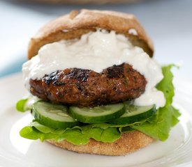 Healthy Hamburger with Savory Feta Sauce and Cucumber