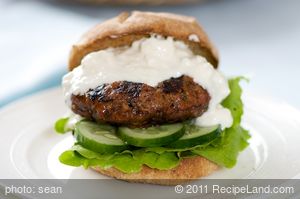 Healthy Hamburger with Savory Feta Sauce and Cucumber recipe