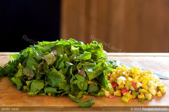 Chop the leaves roughly and slice the stems into about 1/2-inch pieces.