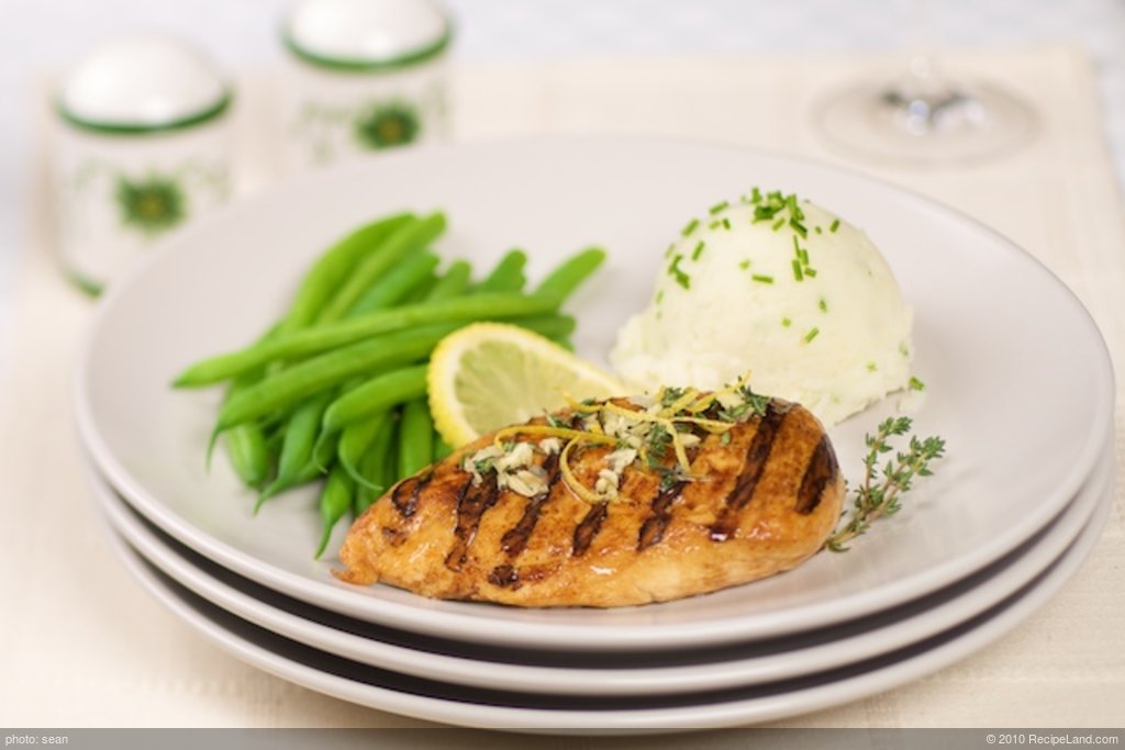 Grilled Lemon Pepper Chicken Breasts with Thyme Gremolata