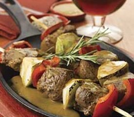 Pear & Lamb Kebabs With Harpoon Ale-Rosemary Pan Sauce