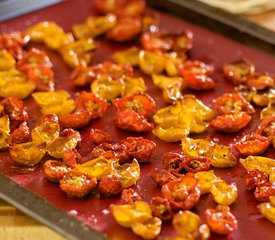 Basil Pesto, Oven-Dried Cherry Tomato and Mozzarella Taco Pizzas