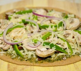 Oven-Dried Heirloom Tomato, Basil Pesto and Mozzarella Pizza