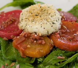 Heirloom Beets, Warm Goat Cheese, Arugula with Green Olive Vinaigrette